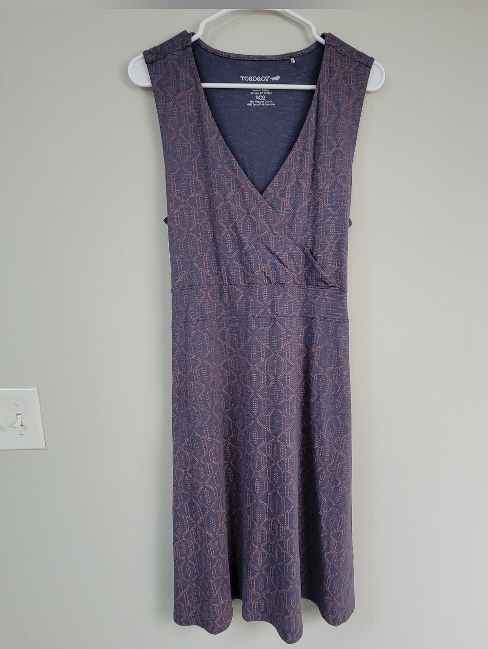 Toad & Co Faux Wrap Organic Cotton Midi Strech Dress Women's XL Outdoor Comfort